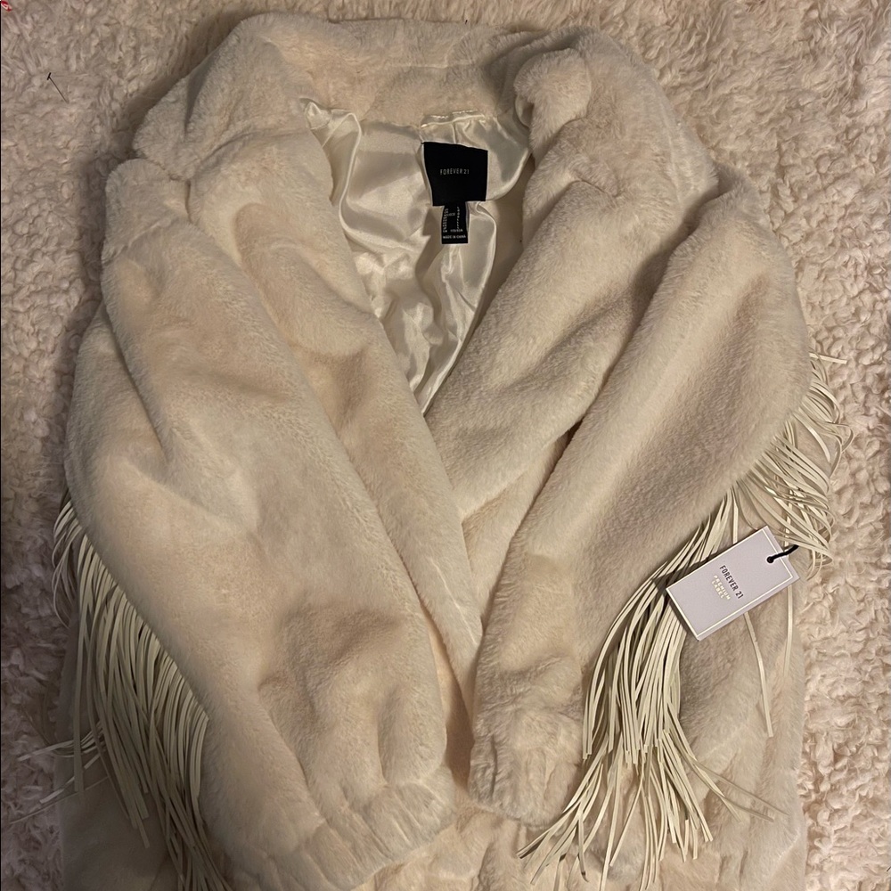 Fringe faux fur coat